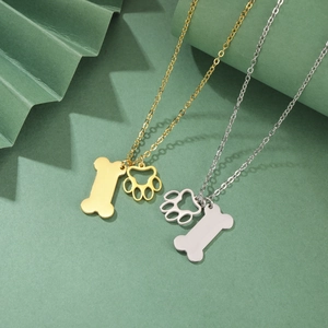 Schattige ketting met hondenpoot en bot hanger van goud en zilver roestvrij staal luxe