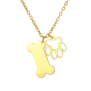 Gouden roestvrijstalen ketting met schattige hondenpootafdruk en botvormige hangers