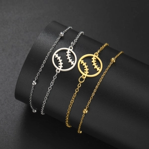 Roestvrij Staal Opengewerkt Honkbal Hanger Armband Voor Sportliefhebbers Minimalistische Sieraden Verstelbare Armband