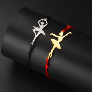 Adjustable woven ballet dancer charm bracelets in polished gold and silver finishes