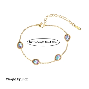 Bracelet doré en acier inoxydable avec breloques larmes colorées et fermoir homard