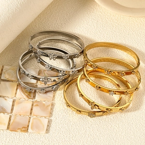Bracelets en acier titane fleur de prunier or et argent avec strass incrustés