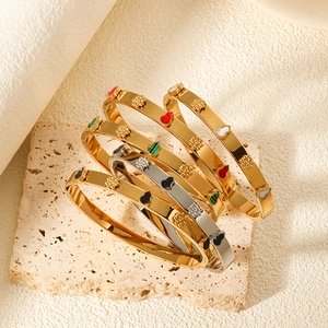 18K gold plated stainless steel bangles with colorful teardrop charms and bead accents