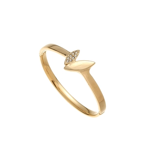 Vintage 18K gold plated stainless steel hinge bangle with sparkling crystal leaf detail