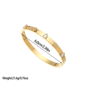 Detailed view of 18K gold plated stainless steel bangle with dimensions and weight data