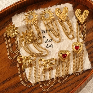 Vintage Stainless Steel Tassel Chain Earrings For Women Gold Plated Heart Daisy Sun Bowknot Rhinestone Dangle Earrings Jewelry