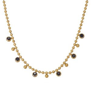 Minimalist 18k gold plated stainless steel ball chain necklace with black gemstone charms
