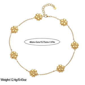 18k gold plated stainless steel necklace with hollow flower charms, 40cm plus 5cm length