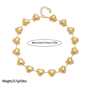 Detail of 18k gold plated stainless steel heart necklace with size and weight info