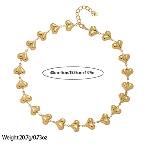 Detail of 18k gold plated stainless steel heart link chain necklace with size dimensions