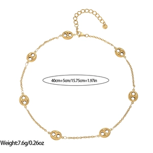 Detailed view of 18k gold plated coffee bean link chain with 40cm+5cm length specs