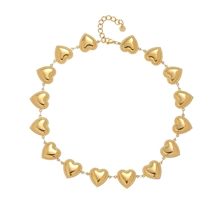 Detailed view of 18k gold plated stainless steel heart necklace with beaded edges