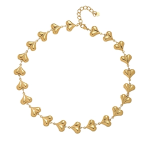 Detailed macro view of 18k gold plated stainless steel heart link chain necklace