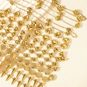 18K gold plated stainless steel necklaces with hollow flower and heart pendants set