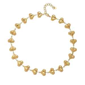 Polished 18k gold plated stainless steel necklace with interconnected hollow heart links