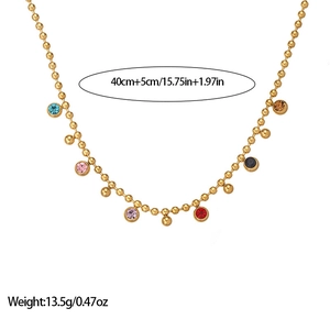 18k gold plated titanium steel necklace with colorful crystal beads and 45cm ball chain