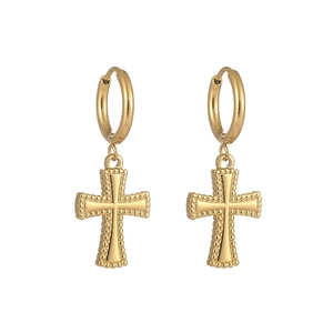 Elegante goldene Titanstahl-Ohrringe mit strukturierten Kreuzanhängern im Vintage-Stil