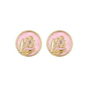 Vintage Barock-Stil Rosenohrstecker in Gold-Finish mit rosa Emaille für Damen