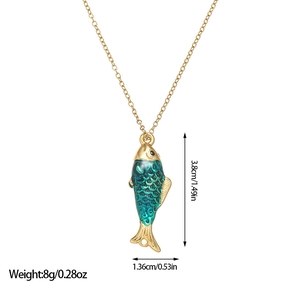 Collana con ciondolo a pesce in acciaio inossidabile dorato e smalto verde con misure