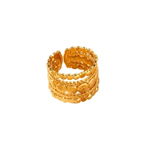 Anello multistrato in acciaio inossidabile placcato oro 18K con rilievo floreale