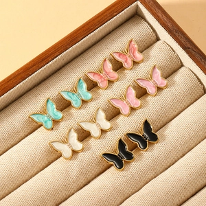 Exquisite Butterfly Enamel Stud Earrings Gold Plated Titanium Steel With Stainless Steel Earring Post Jewelry For Women