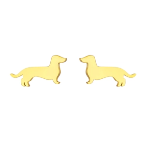 Pendientes de perro dachshund de acero inoxidable dorado pulido para mujer con acabado liso