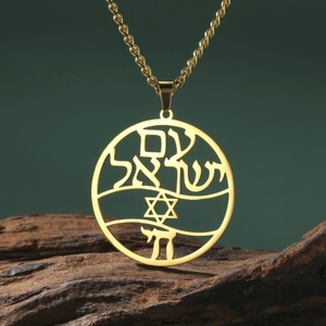 Stainless Steel Jewish Star Of David Necklace Men Women Hebrew Am Yisrael Chai Hollow Round Pendant Religious Jewelry Gift