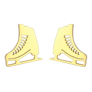 Cute gold stainless steel ice skate stud earrings with a hollow minimalist design