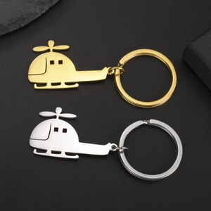 Polished stainless steel helicopter keychains in gold and silver finish with sturdy rings