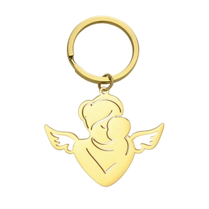 Goldener Schlüsselanhänger aus Edelstahl mit Mutter-Kind-Engel Silhouette-Anhänger