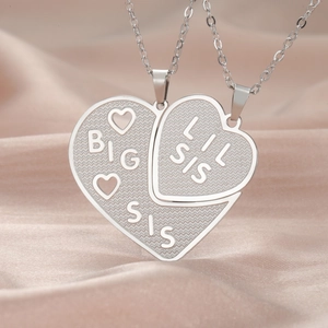 Sister Matching Heart Puzzle Pendant Necklace 304 Stainless Steel 18K Gold Plated BIG SIS LIL SIS Engraved Women Jewelry Gift