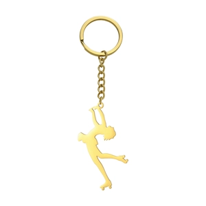 Porte-clés en acier inoxydable doré poli avec pendentif silhouette de patineur artistique