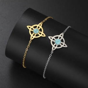 Keltisches Hexenknoten Armband zweilagig mit blauem Stein und Mondsichel Anhänger