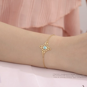 Keltisches Hexenknoten Armband Gold mit blauem Stein und Doppelhandkette für Damen