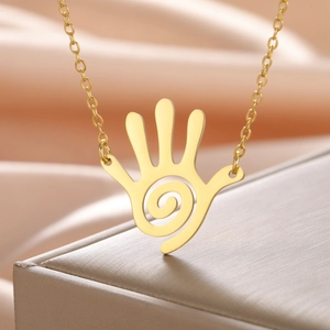 Minimalist 304 Stainless Steel Necklace Unique Hollow Spiral Palm Pendant Necklace For Women Men Fashion Jewelry Gift
