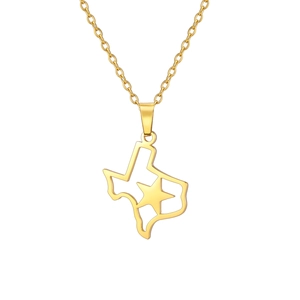 Polished gold stainless steel Texas map cutout necklace with star detail for women