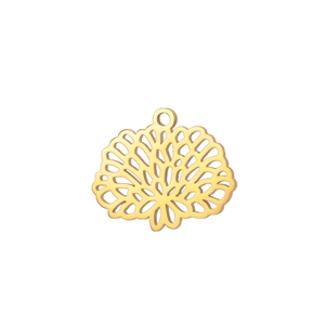 Goldener hohler Blumenanhänger mit fächerförmigen botanischen Mustern und Politur