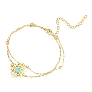 Goldenes Edelstahl-Doppelarmband mit blauen Steinen und Sternanhänger für Damen