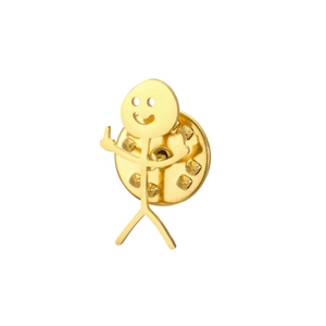Creative gold stickman smiley face brooch with middle finger gesture in stainless steel
