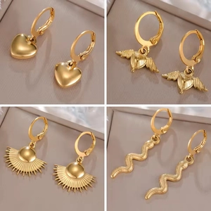 Pendientes de Aro con Dije de Serpiente Mariposa Corazón Estrella de Acero Inoxidable Vintage para Mujer Chapado en Oro de 18K