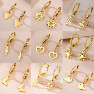 Boucles d'Oreilles Créoles en Acier Inoxydable Avec Breloques Cœur Serpent Croix Papillon Oiseau Étoile de David Éclair Basket