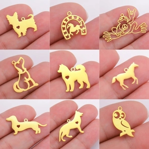 304 Stainless Steel Animal Dog Horse Owl Charms 18K Gold Plated Hollow Heart Pendant Findings DIY Jewelry Accessories