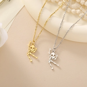 Gotisches Totenkopf-Anhänger-Halsketten-Set in Gold und Silber aus Edelstahl mit O-Kette