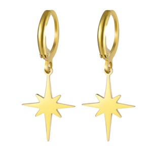 Classic 18K gold plated stainless steel huggie earrings with polished star pendants