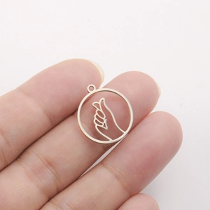 Minimalist 18K gold plated heart gesture hollow round pendant for DIY jewelry making