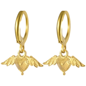 Pendientes de aro vintage de acero de titanio chapado en oro 18K con dijes de corazón