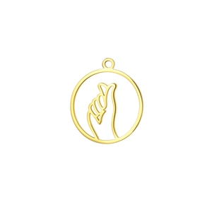 18K gold plated heart gesture hollow round pendant charm for DIY jewelry making