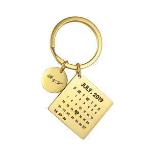 Custom gold stainless steel calendar keychain with heart date marker for wedding gift