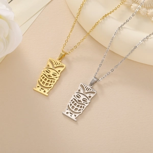 Colliers pendentifs masque Tiki en acier inoxydable doré et argenté avec chaîne O