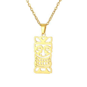 Collier en acier inoxydable 304 doré avec pendentif masque tribal ajouré pour couples